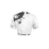 Casual Fashion Print Tassel Slit Short Sleeve Shirt Top