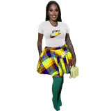 2023 Casual Print Multicolor Irregular Skirt Set