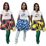 2023 Casual Print Multicolor Irregular Skirt Set