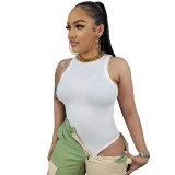 All-match Fashion Solid Color Pit Vest Rompers