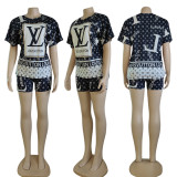 2023 Summer Digital Printed Short Sleeve Streetwear Shorts Set