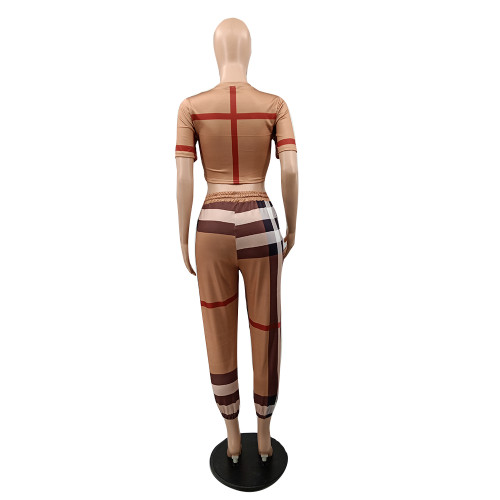 2023 High-quality Striped Casual Crop Top Trousers Two-piece Set