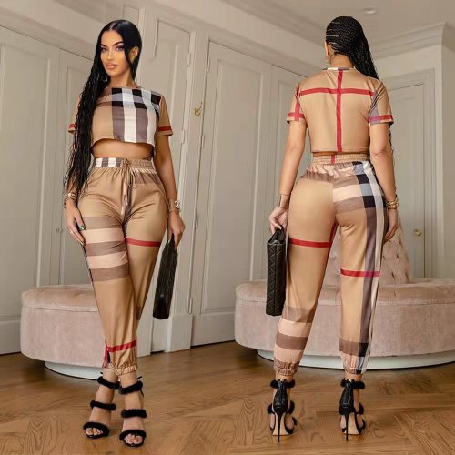 2023 High-quality Striped Casual Crop Top Trousers Two-piece Set