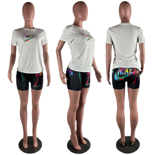 2023 Summer Hot Style Sports Printed Casual Sweatshirt Shorts Set