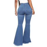 Amazon Hot Sale Fashion High Waist Slim Stretch Denim Flared Pants