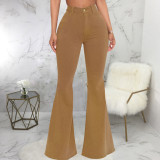 Amazon Hot Sale Fashion High Waist Slim Stretch Denim Flared Pants