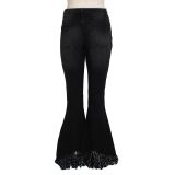 Fashion Slim Wide-leg Jeans Washed Ripped Denim Flared Trousers