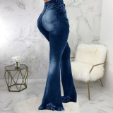 Fashion Slim Wide-leg Jeans Washed Ripped Denim Flared Trousers