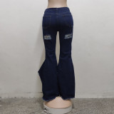 Fashion Stitching Ripped Jeans Washed Denim Slim Flared Pants