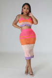 Fashion Multi-Color Colorblock Braided Straps Beach Dresses Two-Piece Set