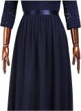Casual Vintage V-neck 3/4 Sleeve Lace Chiffon Midi Dresses