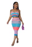 Fashion Multi-Color Colorblock Braided Straps Beach Dresses Two-Piece Set