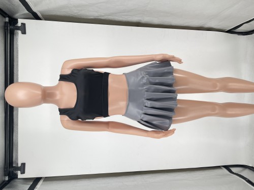 Solid Color Cute PU Leather Mini Pleated Skirt