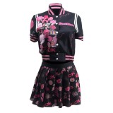 Fashion Printed Baseball Uniform Trendy Jacket Pleated Skirt Two Piece Set