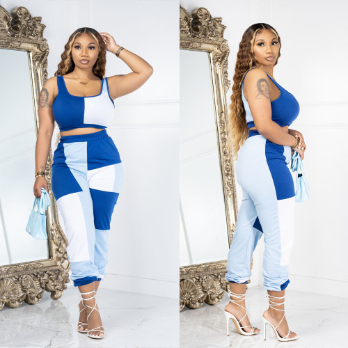 Casual Color Contrast Ladies Camisole Crop Top Trousers Set