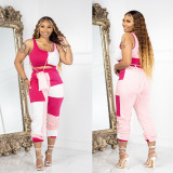 Casual Color Contrast Ladies Camisole Crop Top Trousers Set