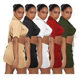 Solid Color Clothes Short Sleeve Crop Skirt Set Tooling Style