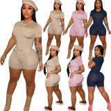 Summer Women Sports Two Piece Set Lace Up Bodycon Tracksuit 2 Pieces with Pocket