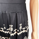 Fashion Pattern Printed Sleeveless Rompers + Wide Leg Pants Set