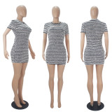 Fashion Sexy Plush Striped O Neck Club Dresses