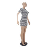 Fashion Sexy Plush Striped O Neck Club Dresses