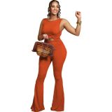 High Elastic Solid Color Knotted Sleeveless Wide Leg Jumpsuit