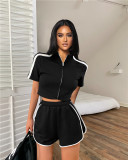 Solid Color Short Sleeve Fashion Two-piece Sports Zipper High Neck Short Set