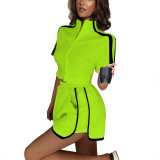 Solid Color Short Sleeve Fashion Two-piece Sports Zipper High Neck Short Set