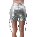 Casual Leather Rope Trim Shorts