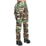 Camouflage Print Casual High Waist Straight Leg Cargo Pants
