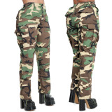 Camouflage Print Casual High Waist Straight Leg Cargo Pants
