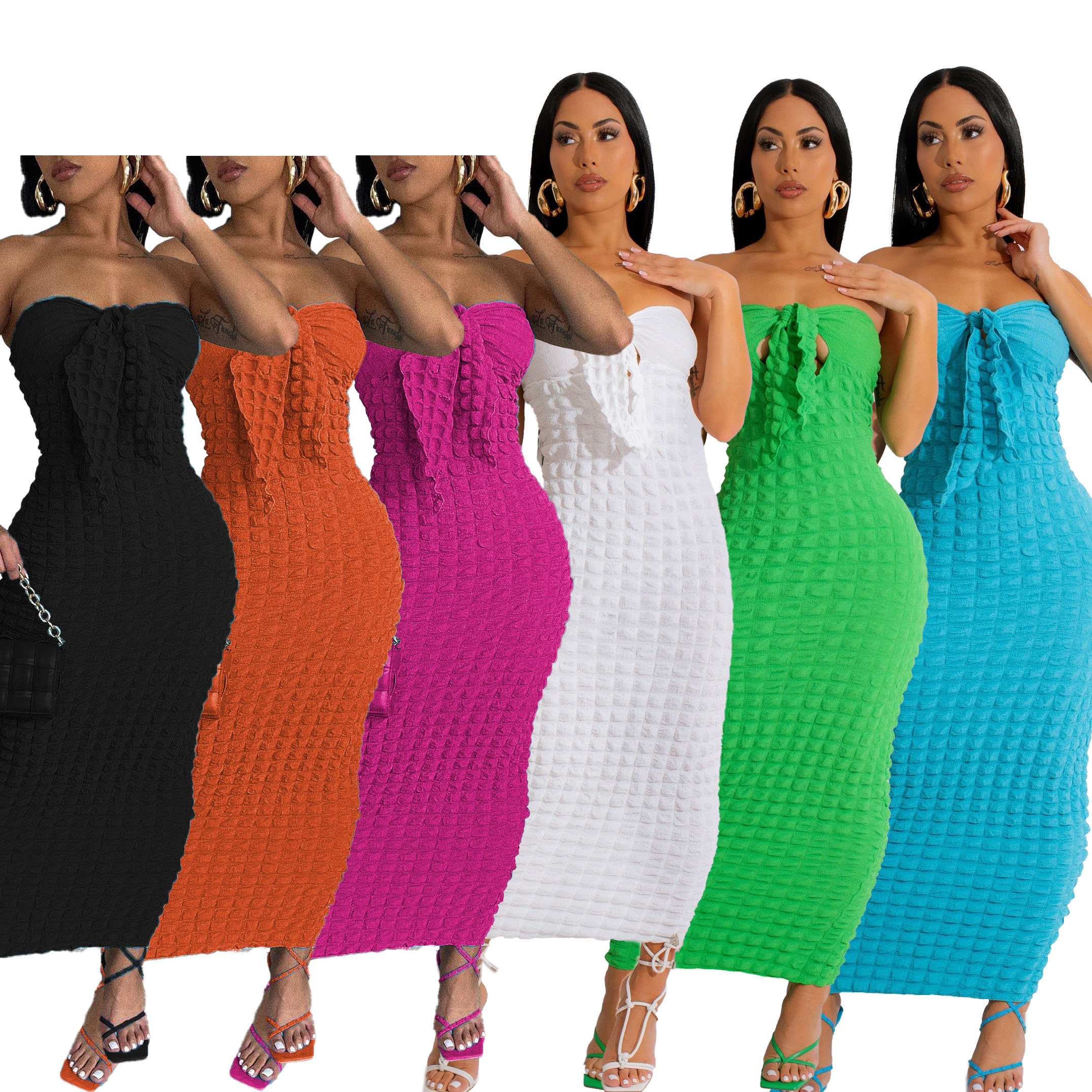 Sexy Popcorn Bubble Strapless Long Dresses