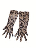Plus Size Sheer Mesh Zebra Print Mid Dress With Gloves