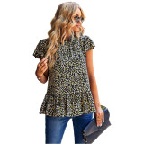 Casual Fashion Floral Pattern Print Ruffle Sleeve Top