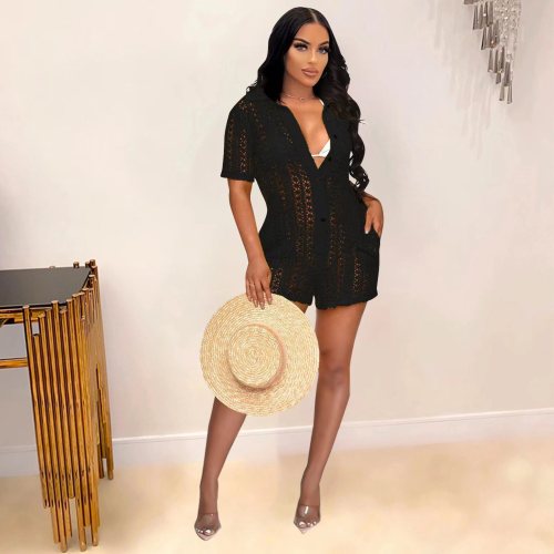 Casual Sexy Hollow Crochet One Piece Rompers