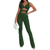 Solid Color Slim Hollow Twisted One Piece Flared Jumpsuits