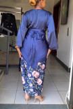 Amazon Hot Seller Long Sleeve Bandage Printed Dress Set