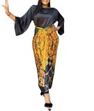 Amazon Hot Seller Long Sleeve Bandage Printed Dress Set