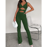Solid Color Slim Hollow Twisted One Piece Flared Jumpsuits