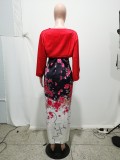 Amazon Hot Seller Long Sleeve Bandage Printed Dress Set