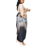 Amazon Hot Seller Long Sleeve Bandage Printed Dress Set