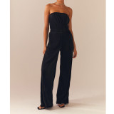 Sexy Pleated Strapless Wide Leg Jumpsuit