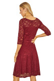 Casual Retro Lace 3/4 Sleeves Narrow Waist Swing Dress