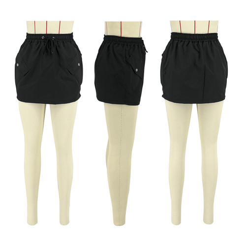 Casual Solid Color Sports Mini Skirt with Pocket