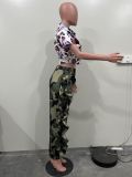 Camouflage Print Ruffle Casual Trousers