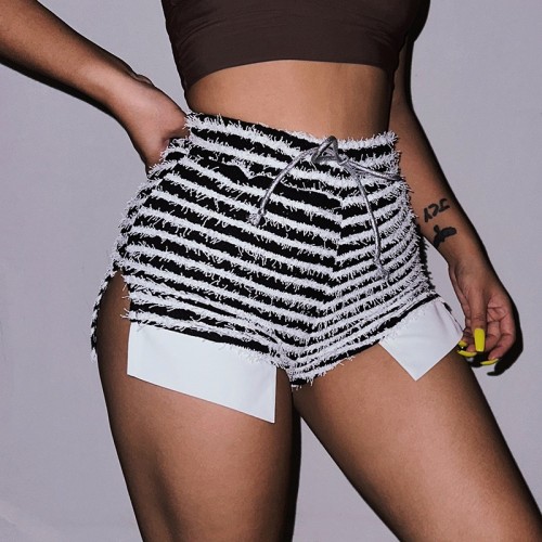 Black/White Striped Statement Shorts