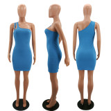 Solid Color Pit Single Shoulder Sleeveless Bodycon Dress