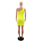 Solid Color Pit Single Shoulder Sleeveless Bodycon Dress