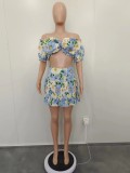 Casual Printed Short Sleeve Tops + Pleated Skirt Set