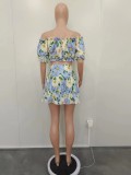 Casual Printed Short Sleeve Tops + Pleated Skirt Set
